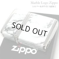 ジッポ ライター ZIPPO ロゴ シルバー ホワイト 4面加工 大理石 Marble Logo かっこいい おしゃれ メンズ ギフト プレゼント