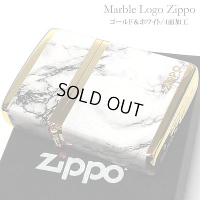 画像1: ZIPPO ライター ロゴ ジッポー ゴールド ホワイト 金タンク 4面加工 大理石 Marble Logo かっこいい おしゃれ メンズ ギフト プレゼント