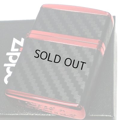 画像1: ZIPPO アーマー カーボン ジッポ ライター イオンレッドコーティング 4面連続加工 かっこいい ブラック シンプル 黒 赤 おしゃれ メンズ 父の日 ギフト プレゼント