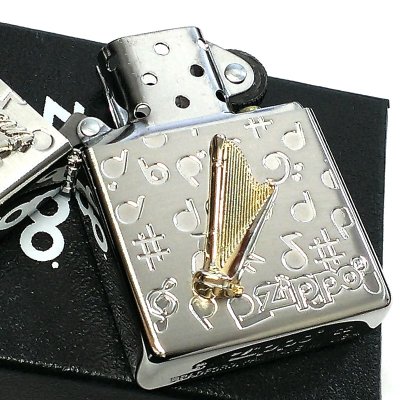 画像4: ZIPPO ライター かわいい 楽器 ハープ メタル ジッポロゴ シルバー 可愛い 両面加工 ハート 音符 ホワイトニッケル 銀 おしゃれ メンズ レディース プレゼント ギフト