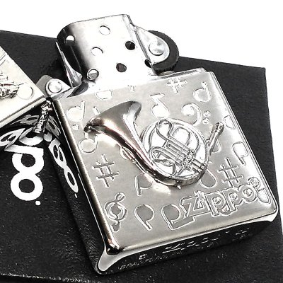 画像4: ジッポ 楽器 ホルン ZIPPO ライター ロゴ シルバー 可愛い 両面加工 ハート かわいい 音符 ホワイトニッケル 銀 おしゃれ メンズ レディース プレゼント ギフト