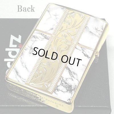 画像3: ZIPPO ライター アラベスク＆大理石 ジッポ おしゃれ Marble＆Engrave 金タンク ゴールド ホワイト 彫刻 両面加工 白金 かっこいい メンズ ギフト プレゼント