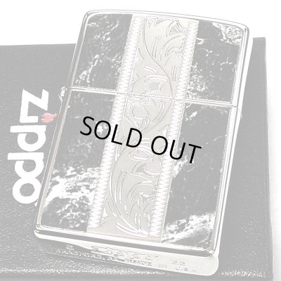 画像2: ZIPPO かっこいい アラベスク＆黒大理石 ジッポ ライター Marble＆Engrave シルバー＆ブラック 彫刻 両面加工 黒銀 おしゃれ メンズ ギフト プレゼント