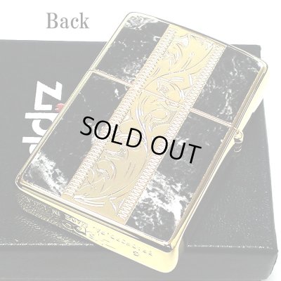 画像3: ZIPPO ライター アラベスク＆黒大理石 Marble＆Engrave 金タンク ゴールド＆ブラック ジッポ 彫刻 両面加工 黒金 かっこいい おしゃれ メンズ ギフト プレゼント