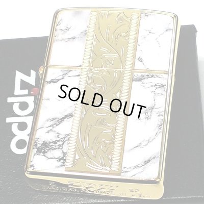 画像2: ZIPPO ライター アラベスク＆大理石 ジッポ おしゃれ Marble＆Engrave 金タンク ゴールド ホワイト 彫刻 両面加工 白金 かっこいい メンズ ギフト プレゼント