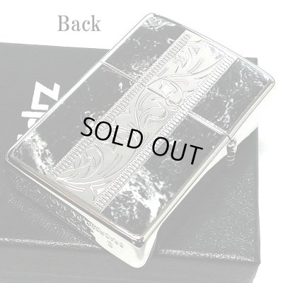 画像3: ZIPPO かっこいい アラベスク＆黒大理石 ジッポ ライター Marble＆Engrave シルバー＆ブラック 彫刻 両面加工 黒銀 おしゃれ メンズ ギフト プレゼント