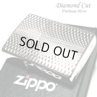 ZIPPO ライター ダイヤモンドカット ジッポ プラチナシルバー 彫刻 両面加工 銀 かっこいい おしゃれ メンズ ギフト プレゼント