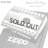 ZIPPO ライター アーマー 天然オニキス＆NC彫刻 ジッポ かっこいい シルバー 両面加工 ホワイトニッケル 天然石 重厚 おしゃれ メンズ ギフト プレゼント