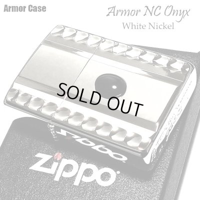 画像1: ZIPPO ライター アーマー 天然オニキス＆NC彫刻 ジッポ かっこいい シルバー 両面加工 ホワイトニッケル 天然石 重厚 おしゃれ メンズ ギフト プレゼント