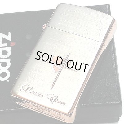 画像1: ZIPPO スリム ジッポ ライター ハート クロス ラバーズ 彫刻 ピンクゴールド シルバーサテン 可愛い 女性 メンズ レディース かわいい シンプル ギフト プレゼント
