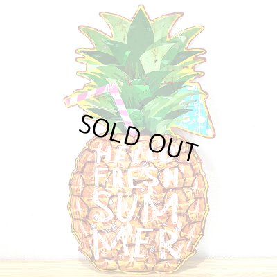画像1: ブリキ看板 可愛い ビンテージ Pineapple Summer パイナップル ジュース アンティーク ガレージ プレート 壁飾り アメリカン 雑貨 インテリア おしゃれ かわいい サーファー カフェ 店舗