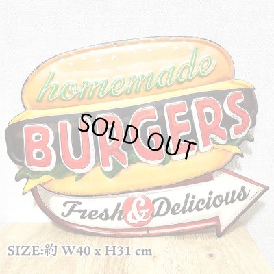 画像2: ブリキ看板 ハンバーガー アンティーク かわいい BURGERS アメリカン ビンテージ 壁掛け プレート 壁飾り 雑貨 大きい インテリア 可愛い サーファー カフェ 店舗