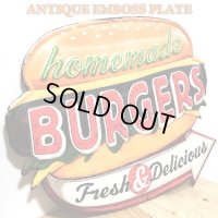 ブリキ看板 ハンバーガー アンティーク かわいい BURGERS アメリカン ビンテージ 壁掛け プレート 壁飾り 雑貨 大きい インテリア 可愛い サーファー カフェ 店舗