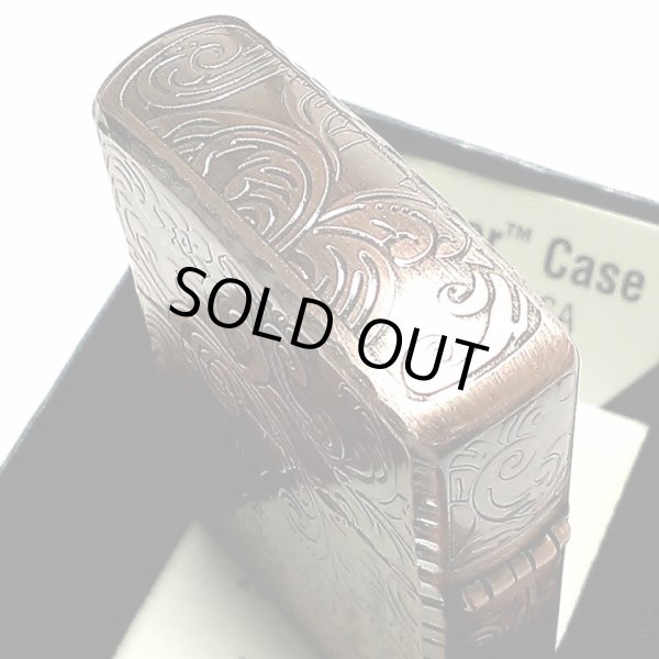 画像5: ZIPPO ライター アーマー ジッポ 5面 アラベスク 銅古美 カッパー かっこいい 葉 花 コーナーリューター  おしゃれ 銅 重厚 メンズ ギフト (5)