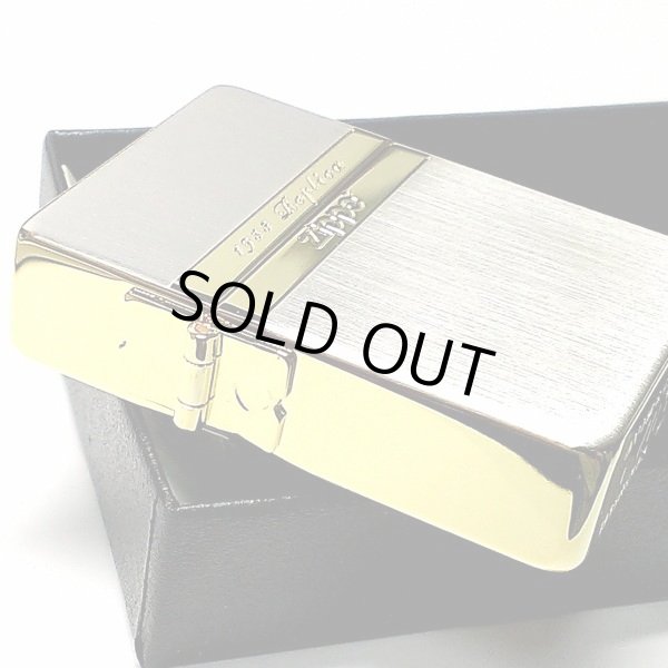 画像5: ZIPPO ライター ジッポ 1935 復刻レプリカ ミラーライン クラシック 角型 外ヒンジ 3バレル シルバー＆ゴールド 金銀 SG かっこいい シンプル メンズ プレゼント (5)