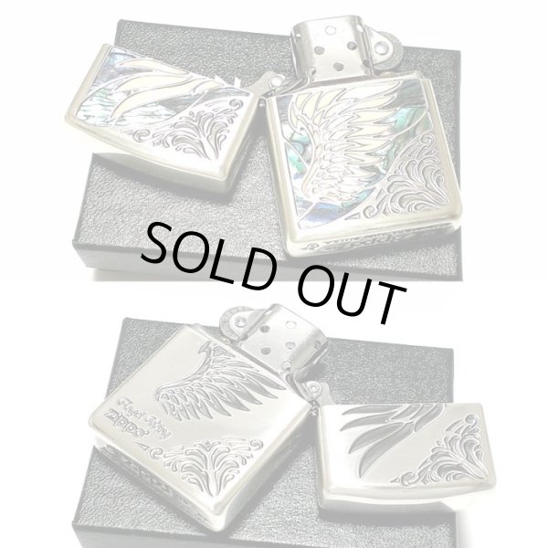 画像4: ZIPPO アーマー ジッポライター シェルウイング 天使の羽 シルバー イブシ 天然貝 深彫り彫刻 両面加工 重厚 かっこいい おしゃれ メンズ レディース ギフト (4)