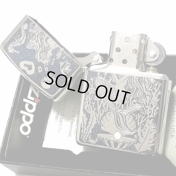 画像4: ZIPPO ライター アーマー ジッポ シルバー＆ブルー 鏡面 マーメイド スワロフスキー かっこいい おしゃれ メンズ ギフト プレゼント (4)