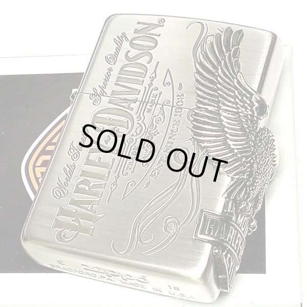 画像1: ジッポライター ハーレーダビッドソン ZIPPO かっこいい アンティーク シルバー＆ゴールド 金銀 古美仕上げ 3面メタル 鷲 日本国内限定モデル メンズ ギフト (1)