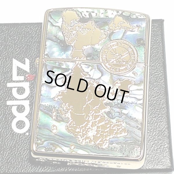 画像2: ZIPPO アーマー シェルワールドマップ ジッポ ライター おしゃれ ゴールド 天然貝 両面別柄加工 彫刻 世界地図 かっこいい 金タンク 重厚 メンズ  ギフト プレゼント (2)