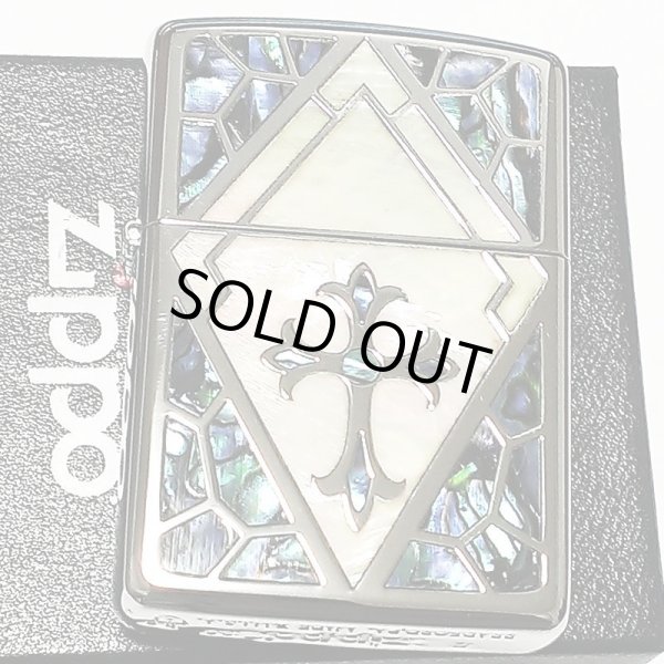 画像2: ZIPPO ジッポ アーマー シェルインレイ 天然貝象嵌 クロス ライター 重厚 シルバー 美しい ホワイトシェル かっこいい おしゃれ メンズ レディース ギフト プレゼント (2)