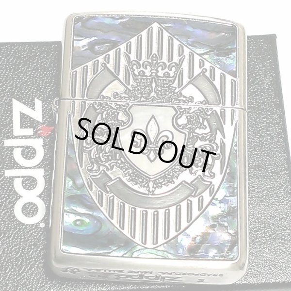 画像2: ZIPPO アーマー シェルシールド ジッポ ライター 深彫 重厚 かっこいい 銀イブシ クリアーコーティング加工 貝貼り シルバー おしゃれ メンズ レディース ギフト (2)