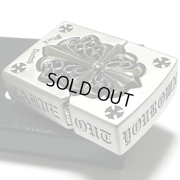 画像3: ZIPPO ライター メタルジャケット ジッポ 超重厚 クロス シルバー＆ゴールド 5面デザイン 艶消し 彫刻 メンズ 銀 十字架 アクセサリー かっこいい ギフト (3)