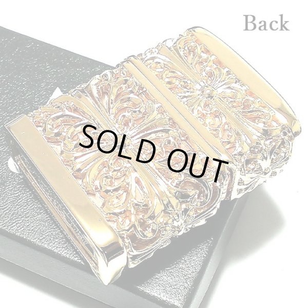 画像4: ZIPPO ライター メタルジャケット 超重厚 ダブルクロス ゴールド ジッポ 4面加工 彫刻デザイン 金 メンズ アクセサリー ゴールドポリッシュ かっこいい 十字架 ギフト プレゼント (4)