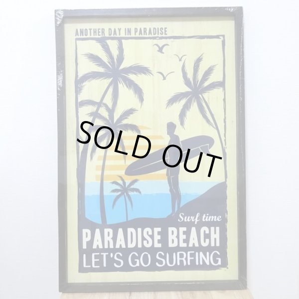画像1: 木製看板 おしゃれ Paradise Beach ビーチ サーファー ヤシの木 ウッドボード サーフィン ガレージ リビング 壁掛け 可愛い カフェ かわいい 店舗 飾り レトロ看板 (1)