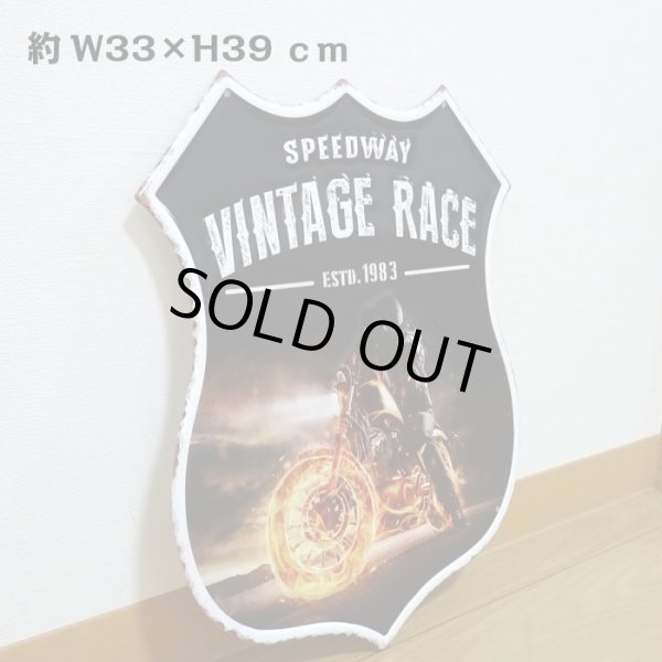 画像3: ブリキ看板 バイク ビンテージ VINTAGE RACE かっこいい ガレージ プレート 壁飾り アメリカン 雑貨 大きい インテリア サーファー カフェ 店舗 (3)