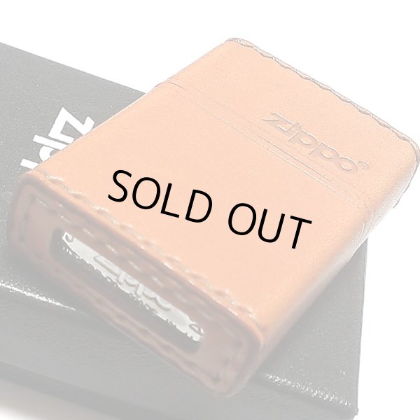画像4: ZIPPO 革巻き ジッポ ライター おしゃれ ライトブラウン ロゴデザイン レザー キャメル シンプル 本牛革 薄茶 かっこいい 皮 メンズ 渋い ギフト プレゼント (4)