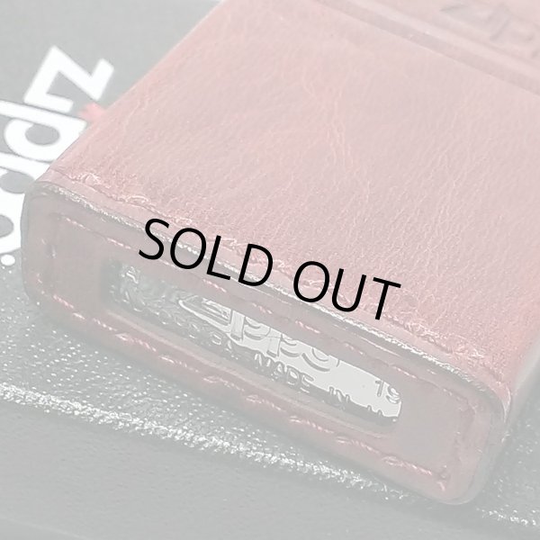 画像3: ZIPPO おしゃれ ライター レッド ジッポ 革巻き ダメージ加工 赤 牛本革 ユーズド仕上げ 皮 ジッポロゴ シンプル かっこいい ギフト (3)