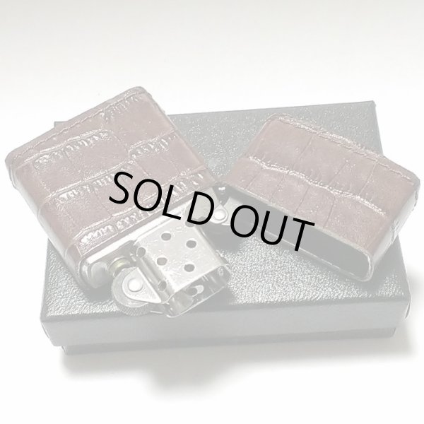 画像5: ZIPPO ライター ジッポ 革巻き クロコダイル型押し ブラウン 全面 本牛革 かっこいい 茶 おしゃれ 皮 メンズ ジッポー ギフト プレゼント (5)