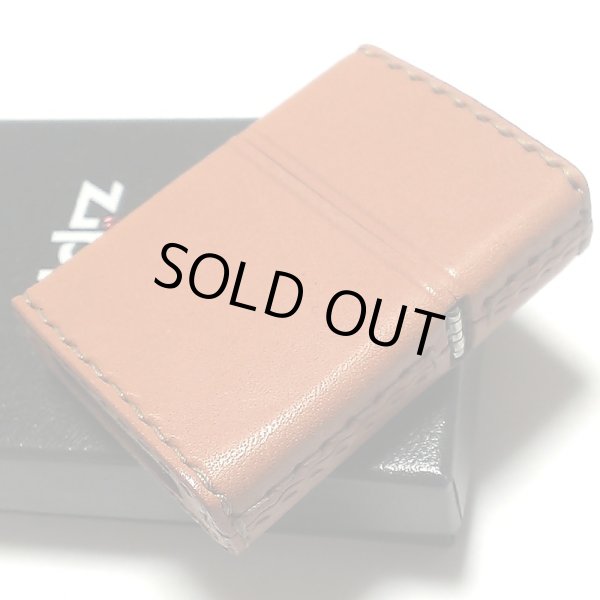 画像3: ZIPPO 革巻き ジッポ ライター おしゃれ ライトブラウン ロゴデザイン レザー キャメル シンプル 本牛革 薄茶 かっこいい 皮 メンズ 渋い ギフト プレゼント (3)