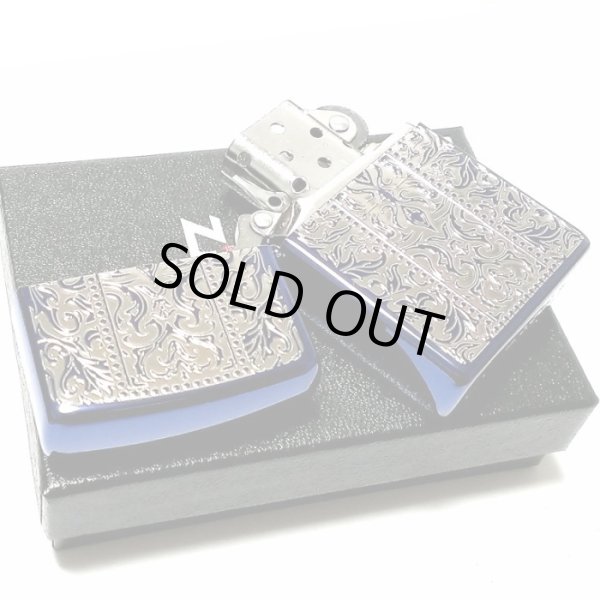 画像4: ZIPPO ライター ブルーアラベスク ジッポ ブルーイオン 銀差し 中世模様 両面加工 メンズ おしゃれ かっこいい ギフト プレゼント (4)