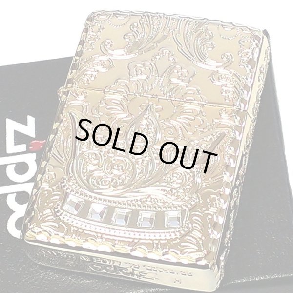 画像2: ZIPPO ライター アーマー 限定 ジッポ クラウン ゴールド 5面加工 コーナーリューター おしゃれ スワロフスキー 金タンク シリアルナンバー入り 王冠 彫刻 ラインストーン 金 かっこいい メンズ プレゼント ギフト (2)