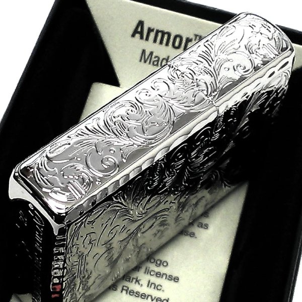 画像6: ZIPPO 限定 アーマー アラベスク ５面彫刻 鏡面プラチナシルバー ジッポ ライター シリアルナンバー入り 唐草 リーフ 両面コーナーリューター加工 銀 かっこいい 重厚 高級 美しい メンズ ギフト プレゼント (6)