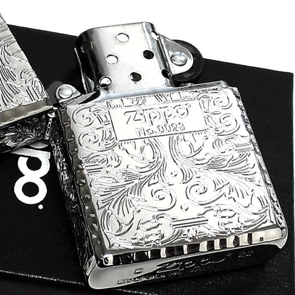 画像4: ZIPPO 限定 アーマー アラベスク ５面彫刻 鏡面プラチナシルバー ジッポ ライター シリアルナンバー入り 唐草 リーフ 両面コーナーリューター加工 銀 かっこいい 重厚 高級 美しい メンズ ギフト プレゼント (4)