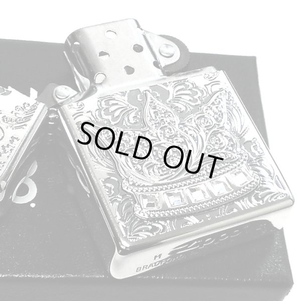 画像4: ZIPPO 限定 ジッポ ライター クラウン エッチング彫刻 シリアルナンバー入り アンティークシルバー 燻し加工 おしゃれ スワロフスキー 王冠 銀 ラインストーン かっこいい メンズ プレゼント ギフト (4)
