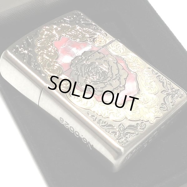画像4: ZIPPO アーマー バタフライ ローズ 限定 重厚 ジッポ ライター シリアルNo入り 両面加工 シルバー バラ レッド 貝貼り おしゃれ 赤 蝶々 ギフト プレゼント 薔薇 蝶 メンズ レディース (4)