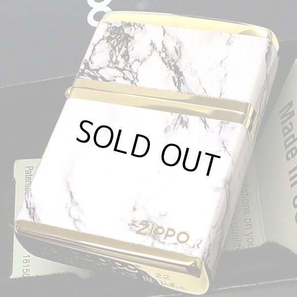 画像2: ZIPPO ライター ロゴ ジッポー ゴールド ホワイト 金タンク 4面加工 大理石 Marble Logo かっこいい おしゃれ メンズ ギフト プレゼント (2)