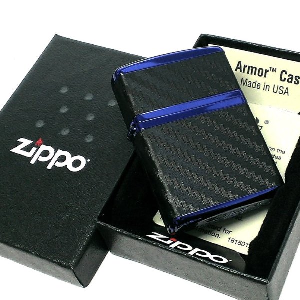 画像5: ZIPPO ライター アーマー カーボン ジッポ おしゃれ ブルーイオンコーティング 4面連続加工 ブラック シンプル 黒 青 かっこいい メンズ シンプル 父の日 ギフト プレゼント (5)