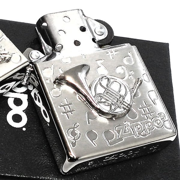 画像4: ジッポ 楽器 ホルン ZIPPO ライター ロゴ シルバー 可愛い 両面加工 ハート かわいい 音符 ホワイトニッケル 銀 おしゃれ メンズ レディース プレゼント ギフト (4)