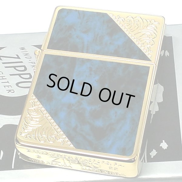 画像2: ZIPPO 1935 復刻レプリカ ベネチアン ジッポ ライター ブルー クラシック アラベスク 両面加工 マーブル柄 金タンク かっこいい メンズ プレゼント ギフト (2)