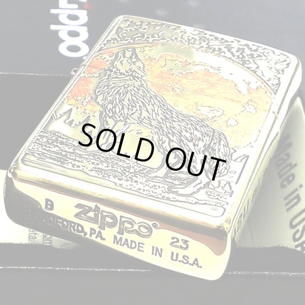 画像4: ZIPPO 狼 かっこいい ウルフデザイン ジッポ ライター 彫刻 オオカミ WOLF DESIGN アンティークゴールド 珍しい メンズ 真鍮メッキ 金燻し おしゃれ ギフト プレゼント (4)