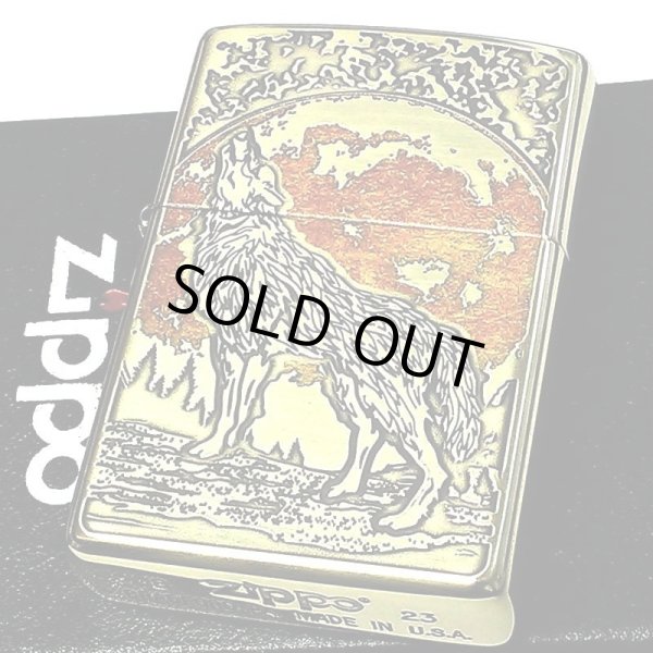 画像2: ZIPPO 狼 かっこいい ウルフデザイン ジッポ ライター 彫刻 オオカミ WOLF DESIGN アンティークゴールド 珍しい メンズ 真鍮メッキ 金燻し おしゃれ ギフト プレゼント (2)