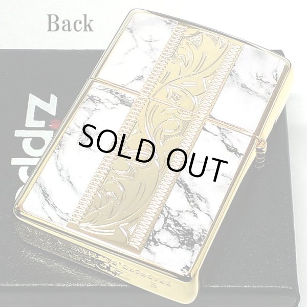 画像3: ZIPPO ライター アラベスク＆大理石 ジッポ おしゃれ Marble＆Engrave 金タンク ゴールド ホワイト 彫刻 両面加工 白金 かっこいい メンズ ギフト プレゼント (3)