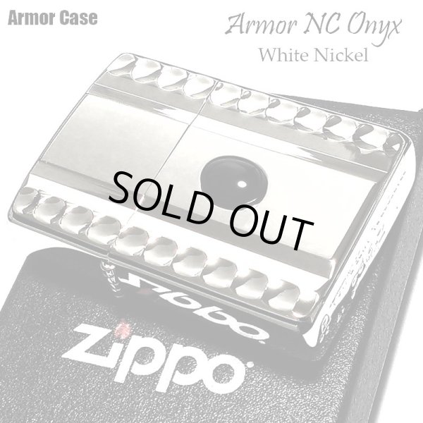 画像1: ZIPPO ライター アーマー 天然オニキス＆NC彫刻 ジッポ かっこいい シルバー 両面加工 ホワイトニッケル 天然石 重厚 おしゃれ メンズ ギフト プレゼント (1)