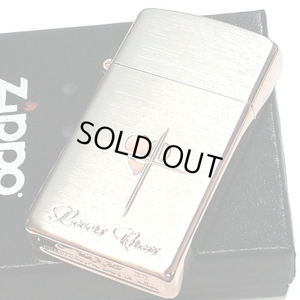 画像1: ZIPPO スリム ジッポ ライター ハート クロス ラバーズ 彫刻 ピンクゴールド シルバーサテン 可愛い 女性 メンズ レディース かわいい シンプル ギフト プレゼント (1)