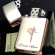 画像3: ZIPPO スリム ジッポ ライター ハート クロス ラバーズ 彫刻 ピンクゴールド シルバーサテン 可愛い 女性 メンズ レディース かわいい シンプル ギフト プレゼント (3)