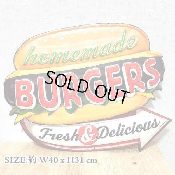 画像2: ブリキ看板 ハンバーガー アンティーク かわいい BURGERS アメリカン ビンテージ 壁掛け プレート 壁飾り 雑貨 大きい インテリア 可愛い サーファー カフェ 店舗 (2)